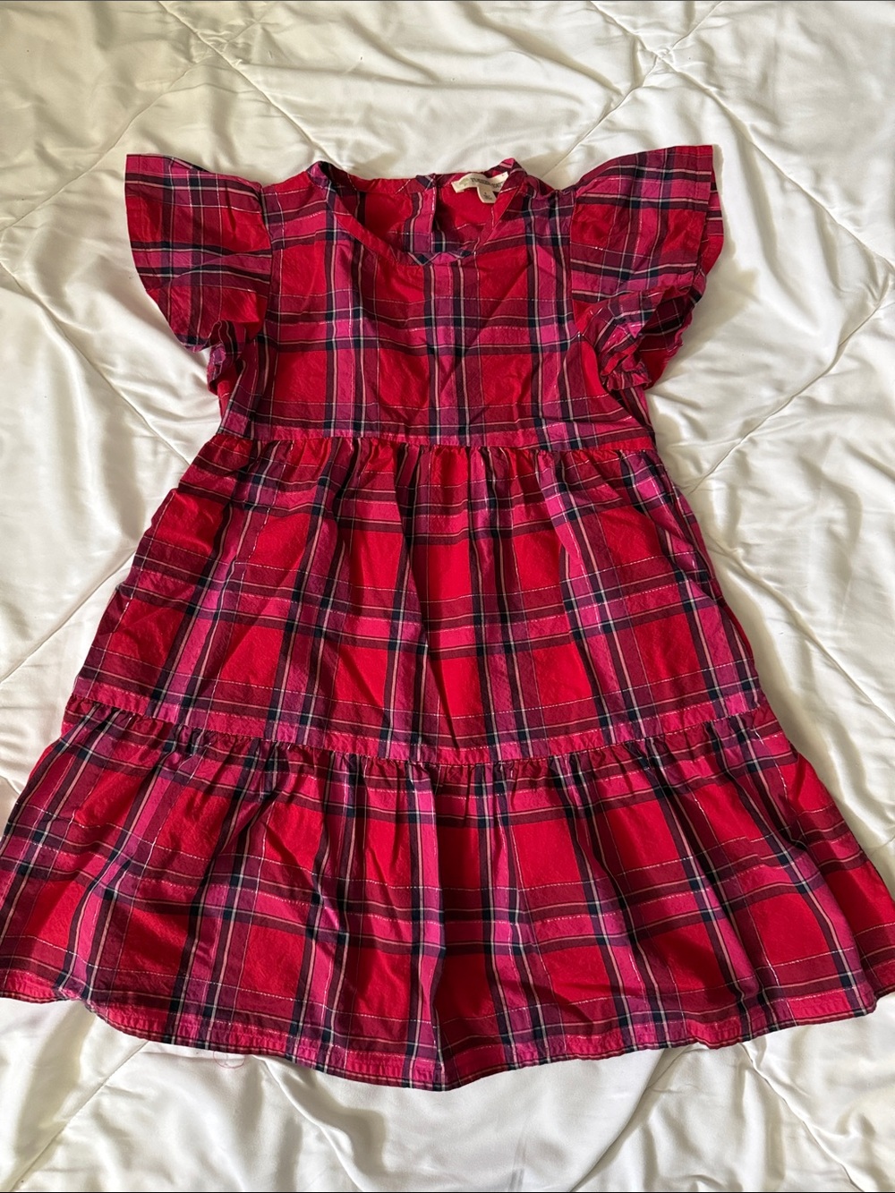 Tucker + Tate Red Plaid Tiered Flutter Sleeve Dress